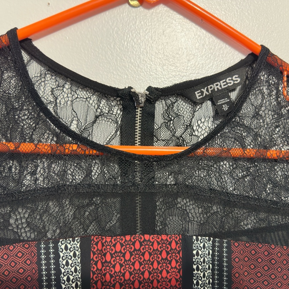 Express Black and Red Patterned Blouse - Picture 3 of 5
